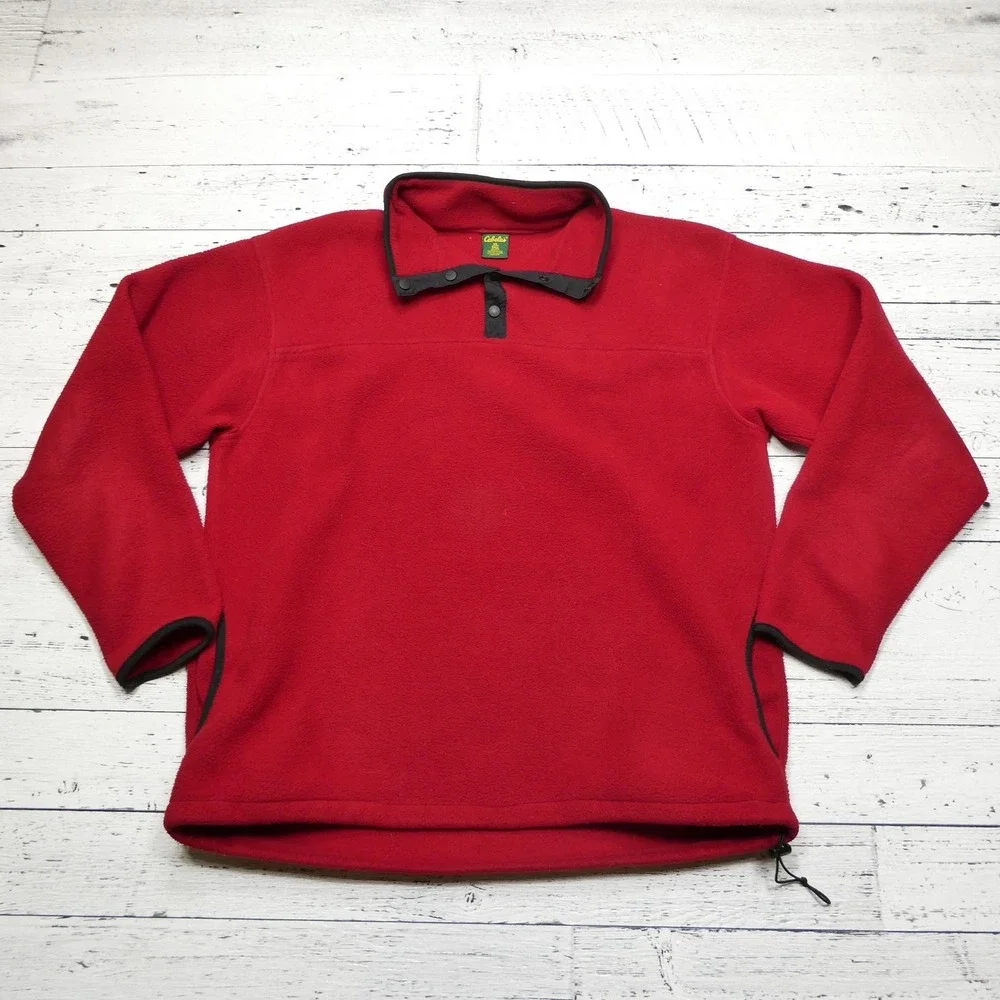 Cabela's Pullover Mens XL Tall Red Fleece Polartec Made In Canada Outdoor Jacket